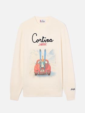 Rundhalspullover aus einer Woll- und Kaschmirmischung in Grey Heron mit Cortina J'arrive Intarsie und Stickerei 