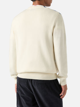 Grey Heron wool and cashmere blend crewneck with private jet intarsia and embroidery | Special edition