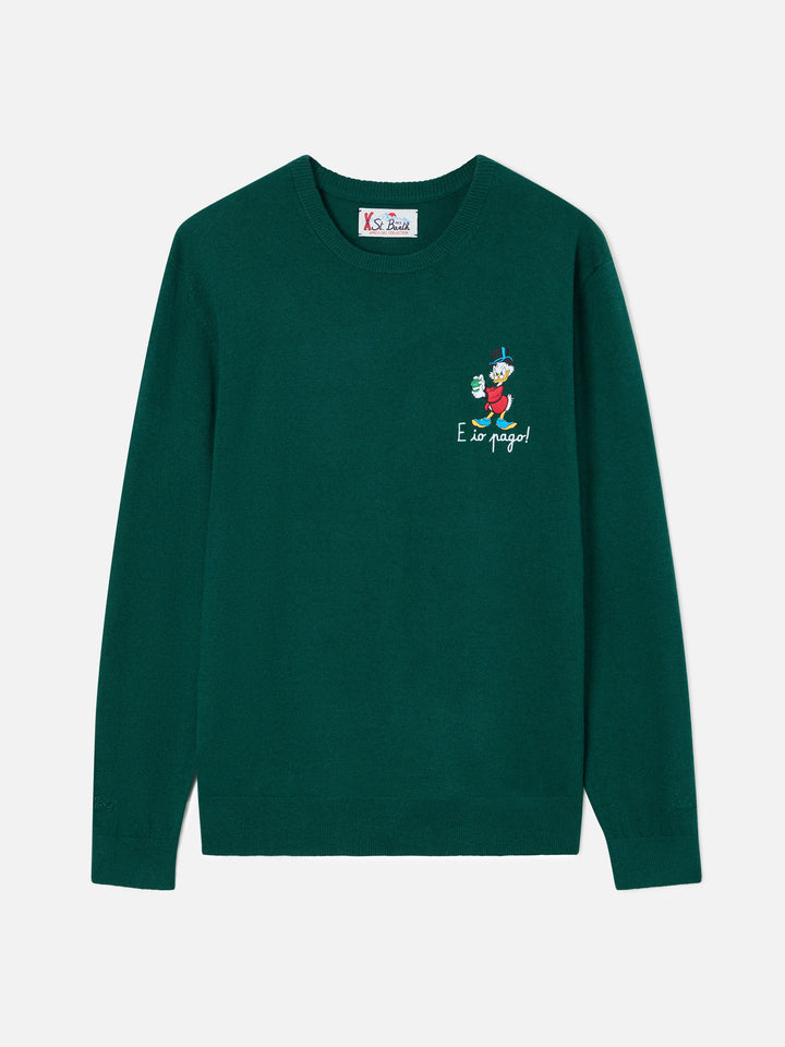 Maglia girocollo Heron Light verde in misto lana e cashmere con ricamo Zio Paperone | Special edition