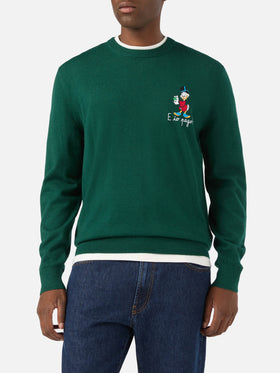 Green Heron Jersey de cuello redondo en mezcla de lana ligera y cachemira con bordado de Scrooge McDuck | Special edition 