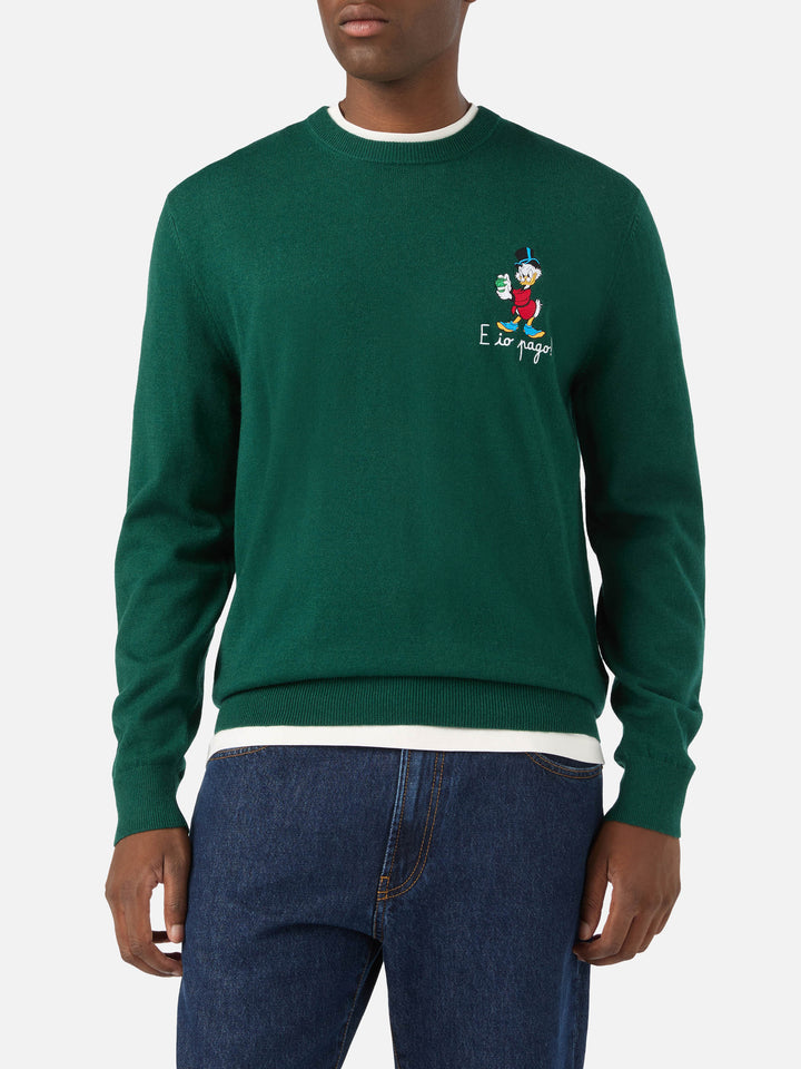 Green Heron Jersey de cuello redondo en mezcla de lana ligera y cachemira con bordado de Scrooge McDuck | Special edition 