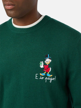 Green Heron Jersey de cuello redondo en mezcla de lana ligera y cachemira con bordado de Scrooge McDuck | Special edition 