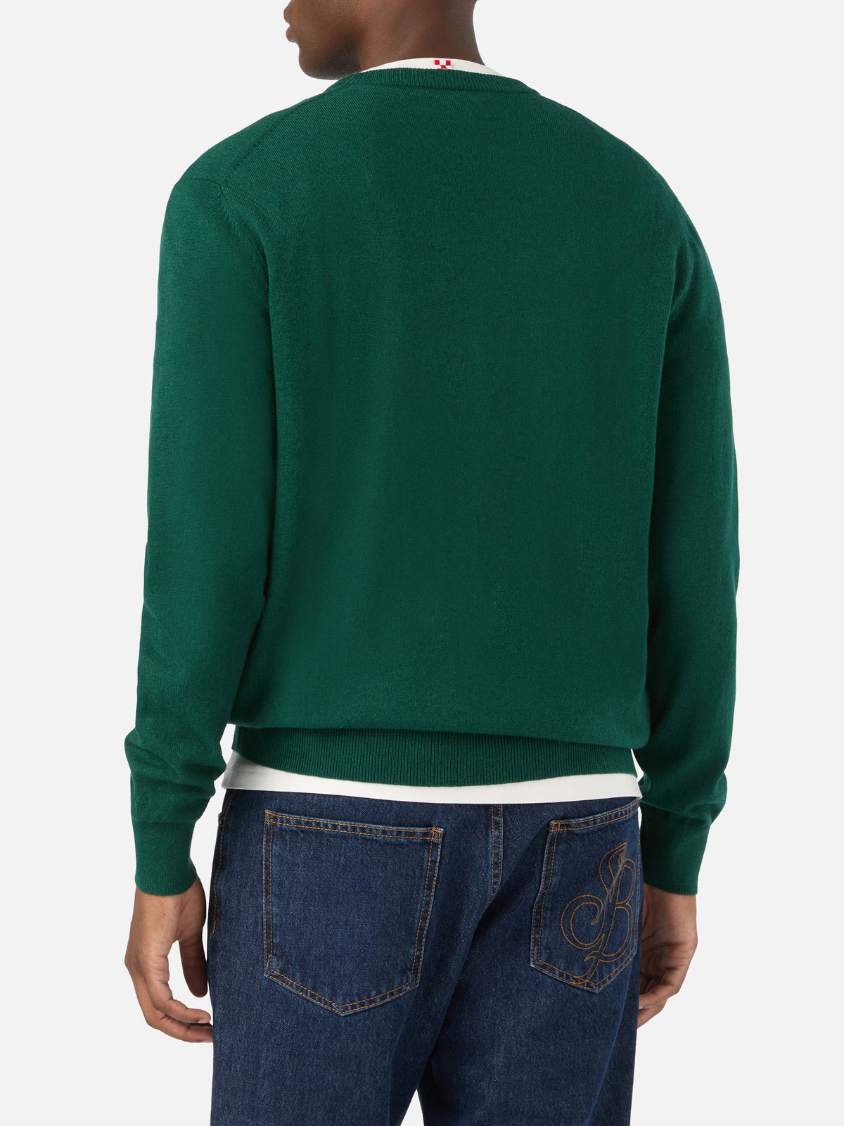 Green Heron Jersey de cuello redondo en mezcla de lana ligera y cachemira con bordado de Scrooge McDuck | Special edition 