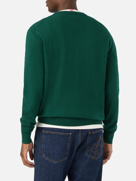 Green Heron Jersey de cuello redondo en mezcla de lana ligera y cachemira con bordado de Scrooge McDuck | Special edition 