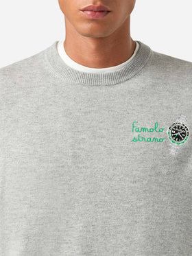 Maglia girocollo Heron Light grigia in misto lana e cashmere con ricamo Famola Strana