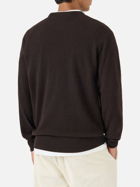 Heron Light crewneck knitwear in brown with Wall Street Dog embroidery