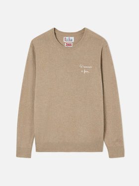 Maglia girocollo Heron Light beige in misto lana e cashmere con ricamo Ca' Nisciun È Fess | Special edition