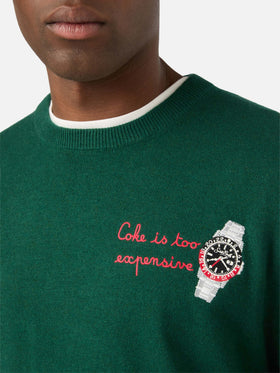 Maglia girocollo Heron Light verde in misto lana e cashmere con ricamo orologio