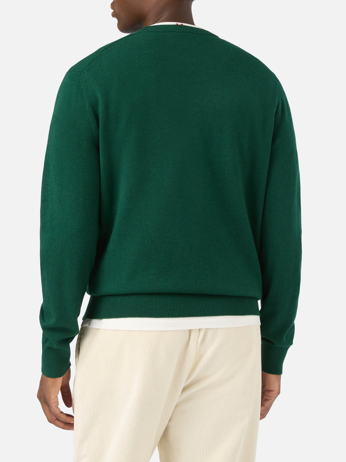 Maglia girocollo Heron Light verde in misto lana e cashmere con ricamo orologio