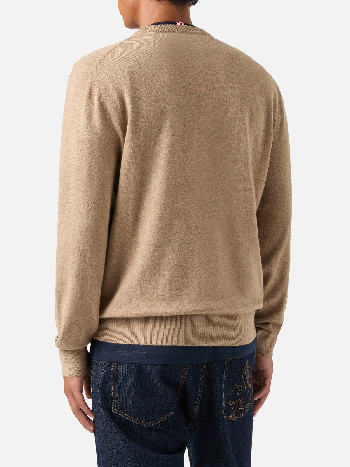 Maglia girocollo Heron Light beige in misto lana e cashmere con ricamo King Of The Night
