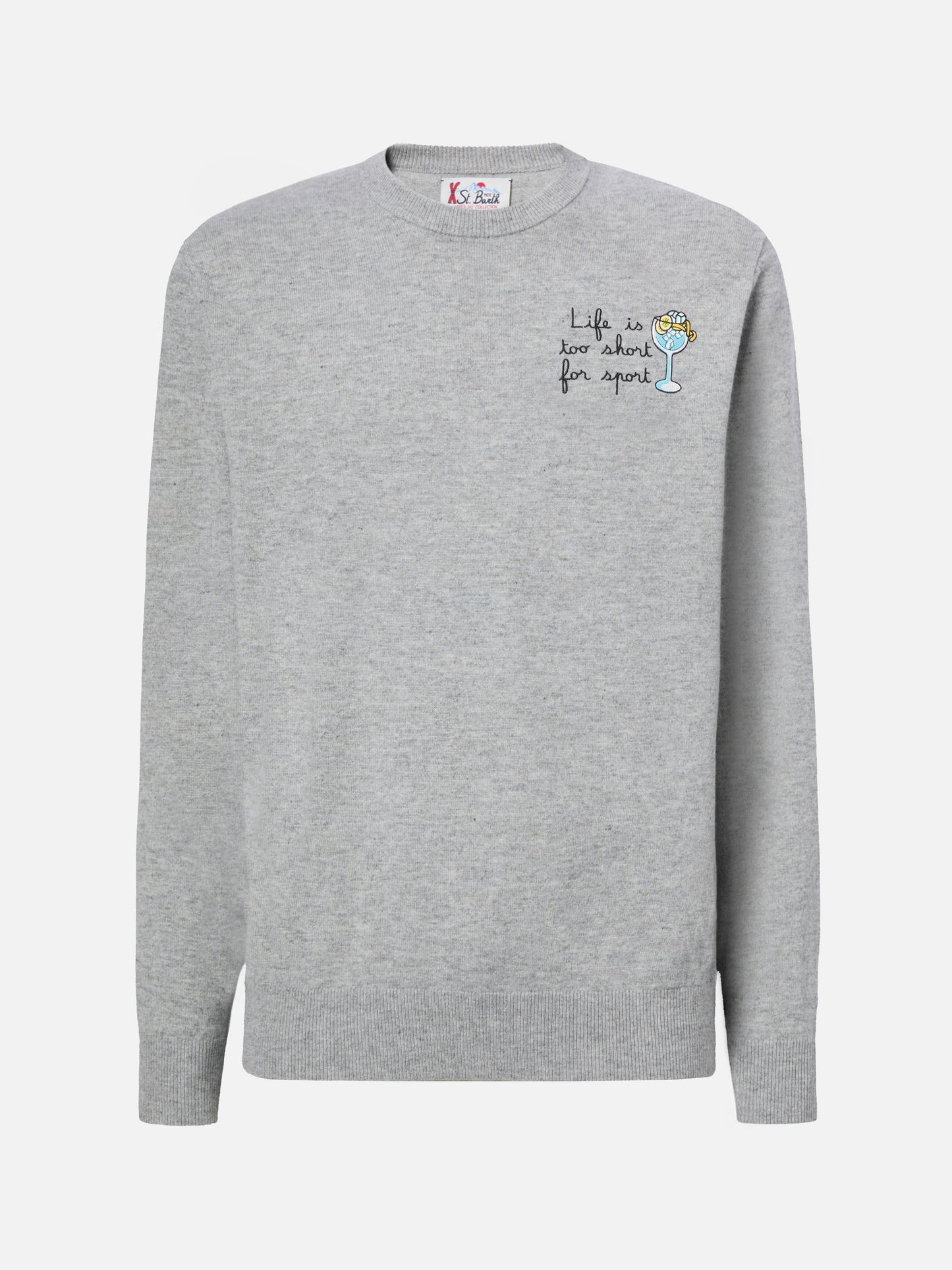 Crewneck sweater Heron Light with Life is too short for sport embroidery