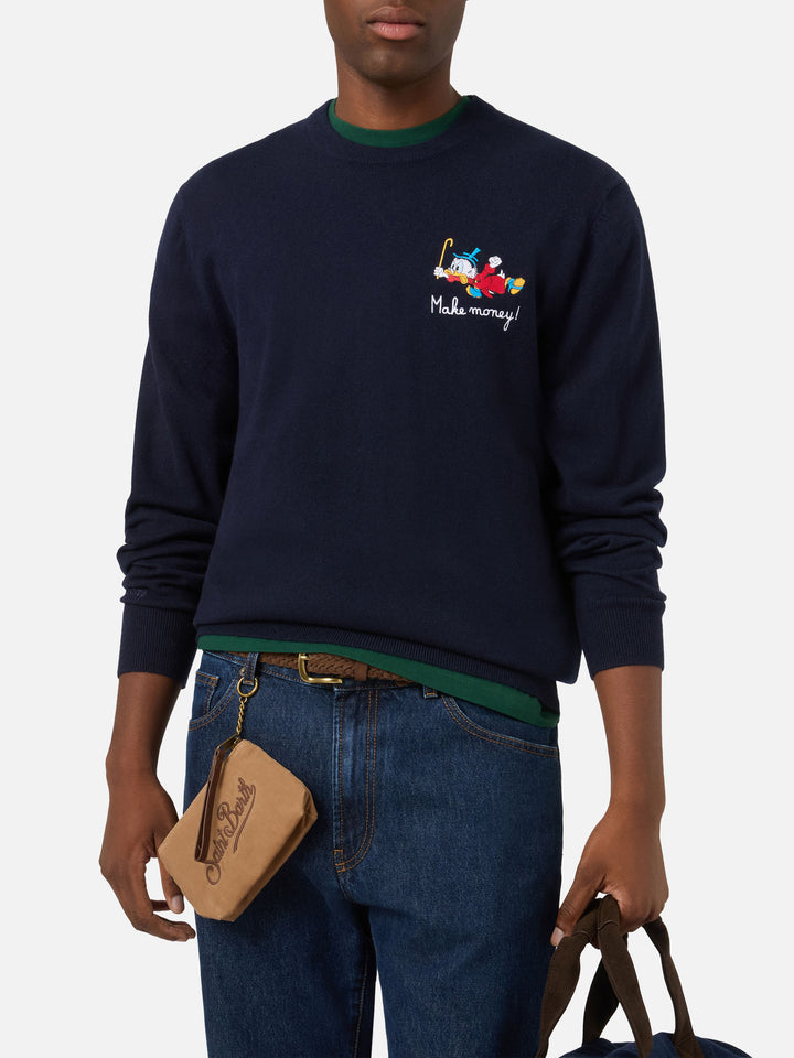 Girocollo in misto lana e cashmere Heron Light blu navy con ricamo Zio Paperone | Special edition