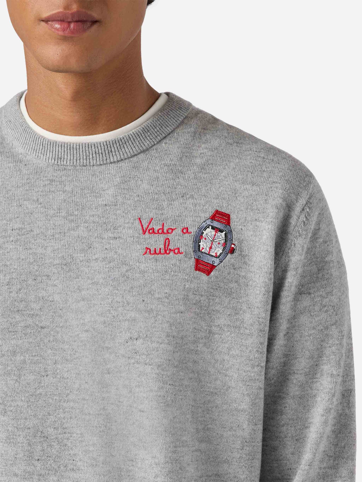 Rundhalspullover Heron Light mit Vado a ruba Stickerei