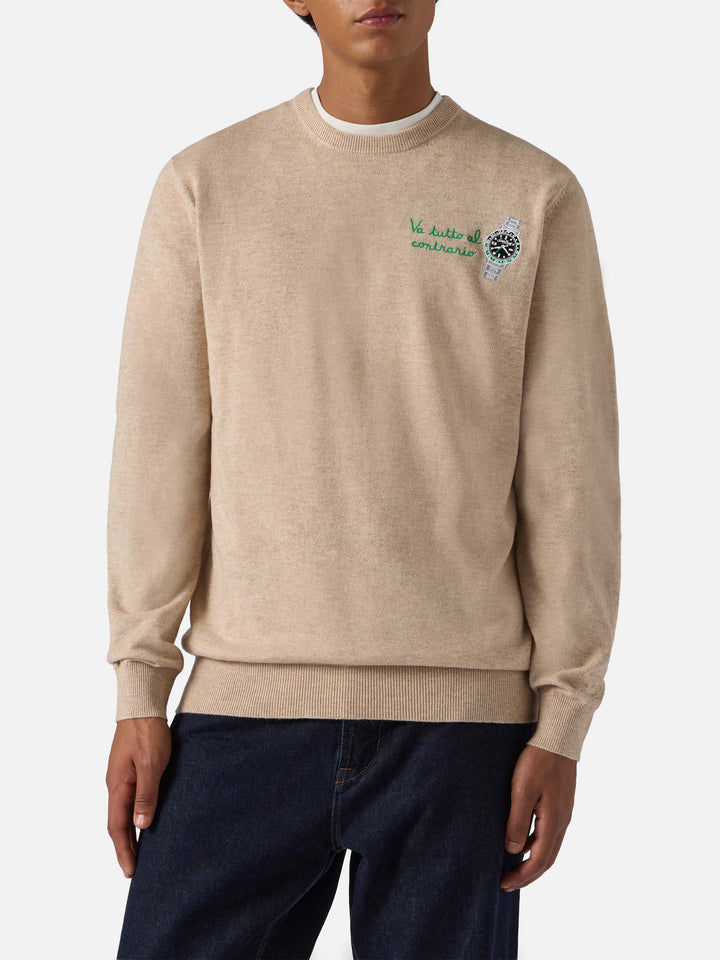 Maglione a girocollo Heron Light con ricamo Va tutto al contrario