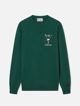 Green Heron Light wool and cashmere blend crewneck with Snoopy embroidery | Special edition