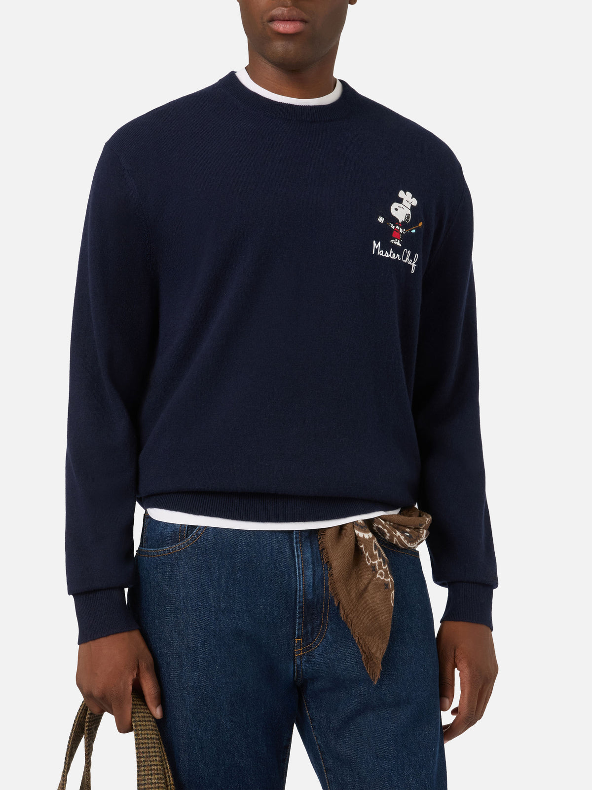 Girocollo in misto lana e cashmere Heron Light blu navy con ricamo Snoopy Master Chef | Special edition