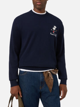 Girocollo in misto lana e cashmere Heron Light blu navy con ricamo Snoopy Master Chef | Special edition