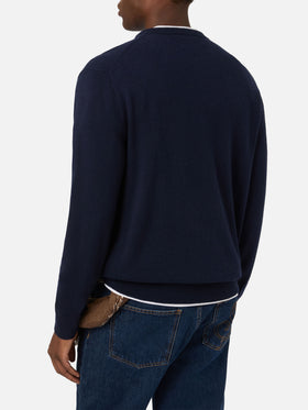 Girocollo in misto lana e cashmere Heron Light blu navy con ricamo Snoopy Master Chef | Special edition