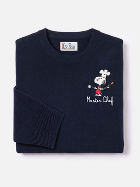 Girocollo in misto lana e cashmere Heron Light blu navy con ricamo Snoopy Master Chef | Special edition