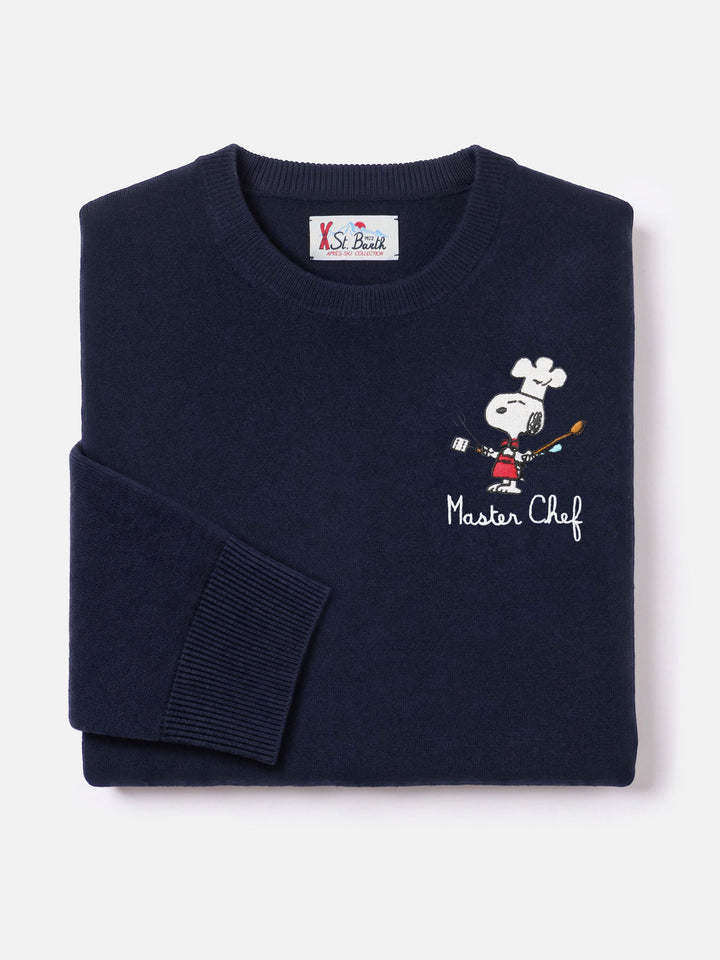 Girocollo in misto lana e cashmere Heron Light blu navy con ricamo Snoopy Master Chef | Special edition