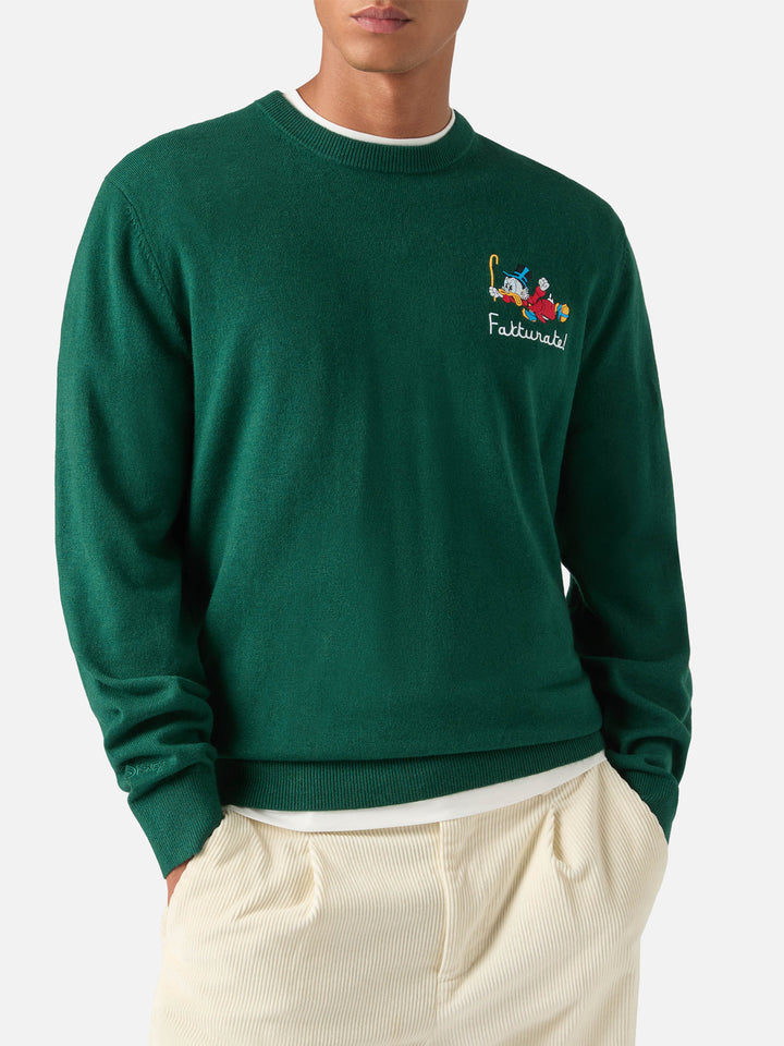 Green Heron Light wool and cashmere blend crewneck with Scrooge McDuck embroidery | Special edition