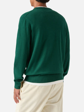 Maglia girocollo Heron Light verde in misto lana e cashmere con ricamo Zio Paperone | Special edition