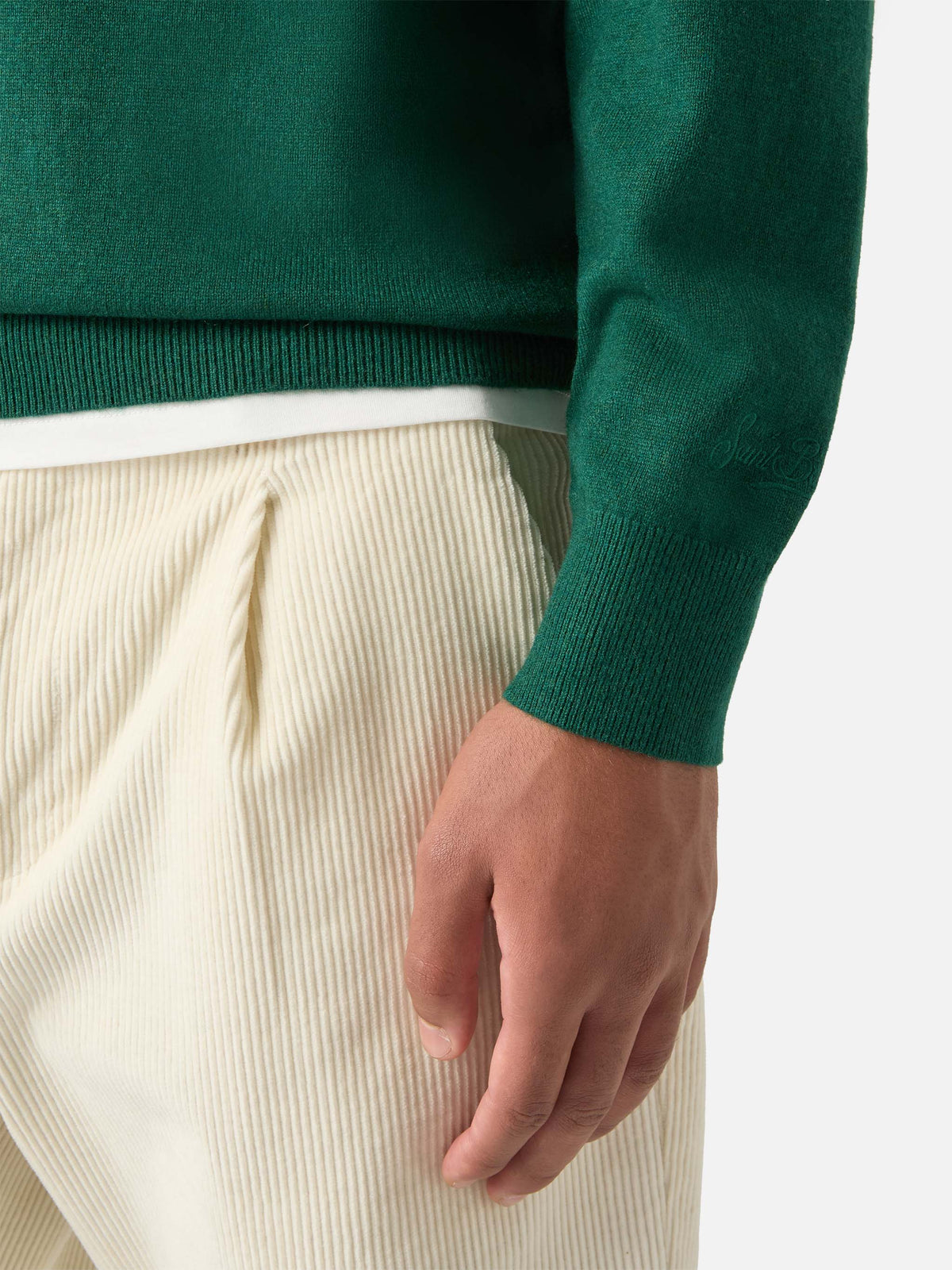 Maglia girocollo Heron Light verde in misto lana e cashmere con ricamo Zio Paperone | Special edition