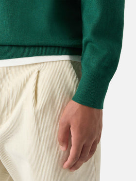Maglia girocollo Heron Light verde in misto lana e cashmere con ricamo Zio Paperone | Special edition
