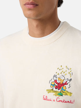 Jersey de cuello redondo Heron Light en mezcla de lana y cachemira color blanco roto con bordado de Scrooge McDuck | Special edition 