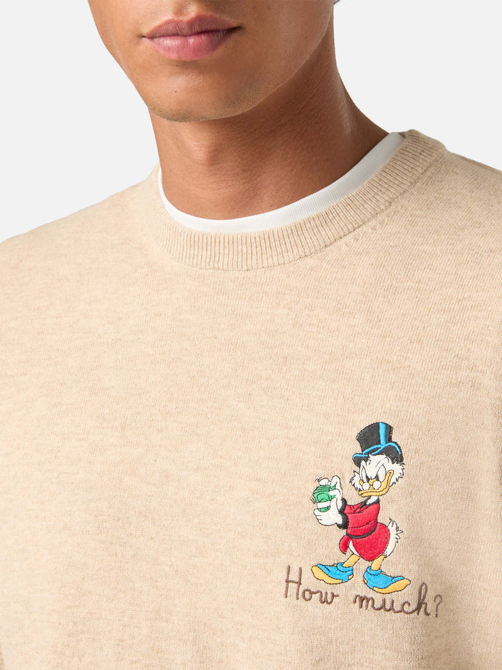 Beige Heron Light wool and cashmere blend crewneck with Scrooge McDuck embroidery | Special edition