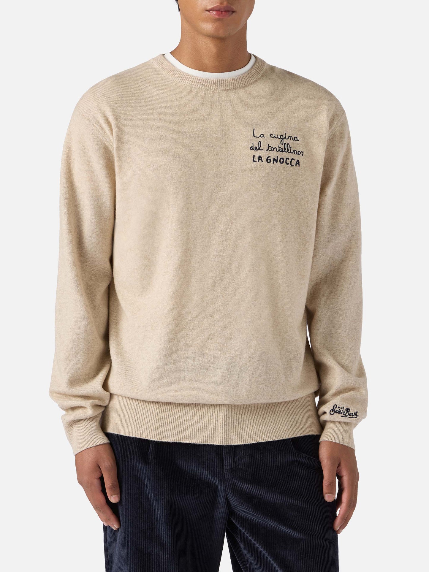 Crewneck Heron Light with La cugina del tortellino, la Gnocca! embroidery | VACANZE DI NATALE SPECIAL EDITION