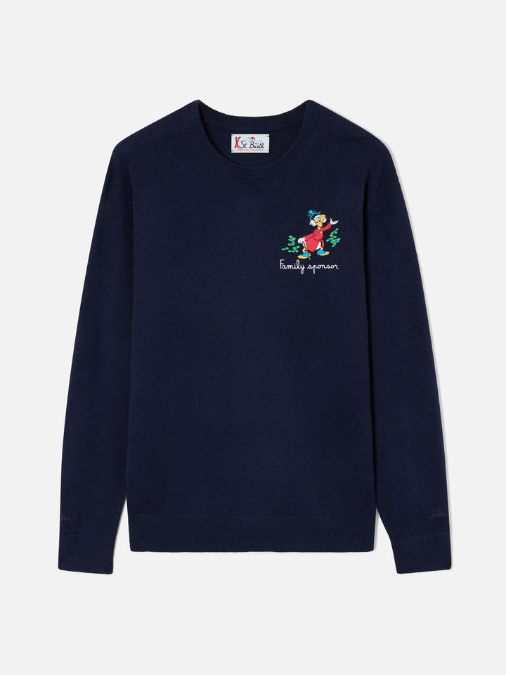 Maglia girocollo Heron Light blu navy in misto lana e cashmere con ricamo Zio Paperone | Special edition