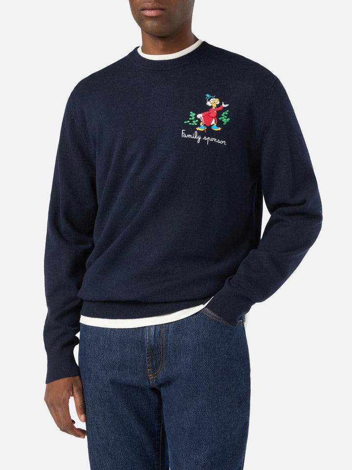 Navy blue Heron Light wool and cashmere blend crewneck with Scrooge McDuck embroidery | Special edition
