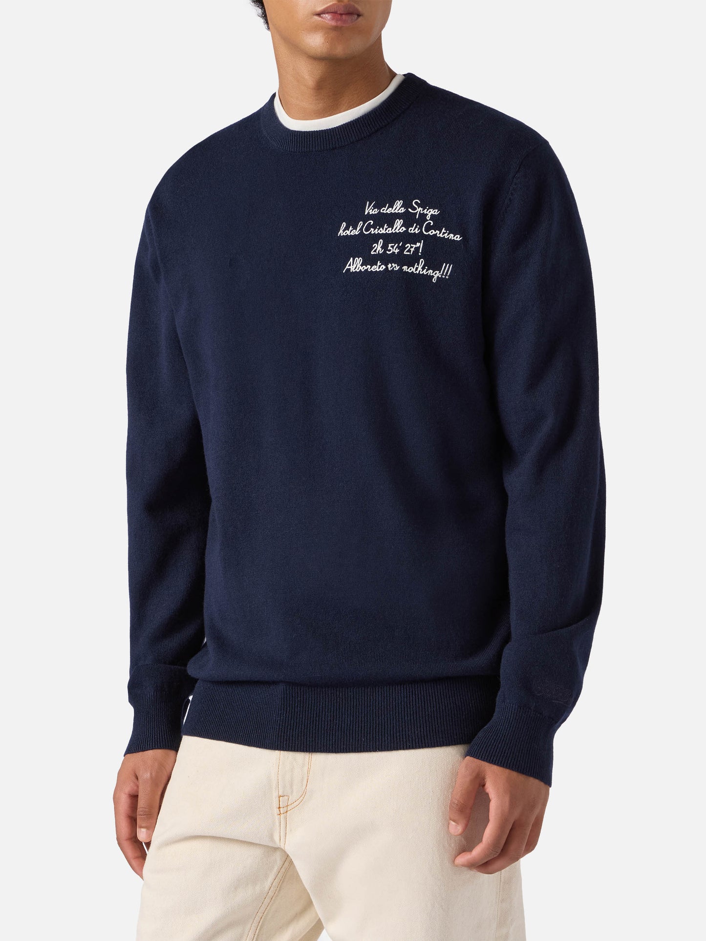 Crewneck Heron Light with Via della Spiga… Alboreto is nothing! embroidery | VACANZE DI NATALE SPECIAL EDITION