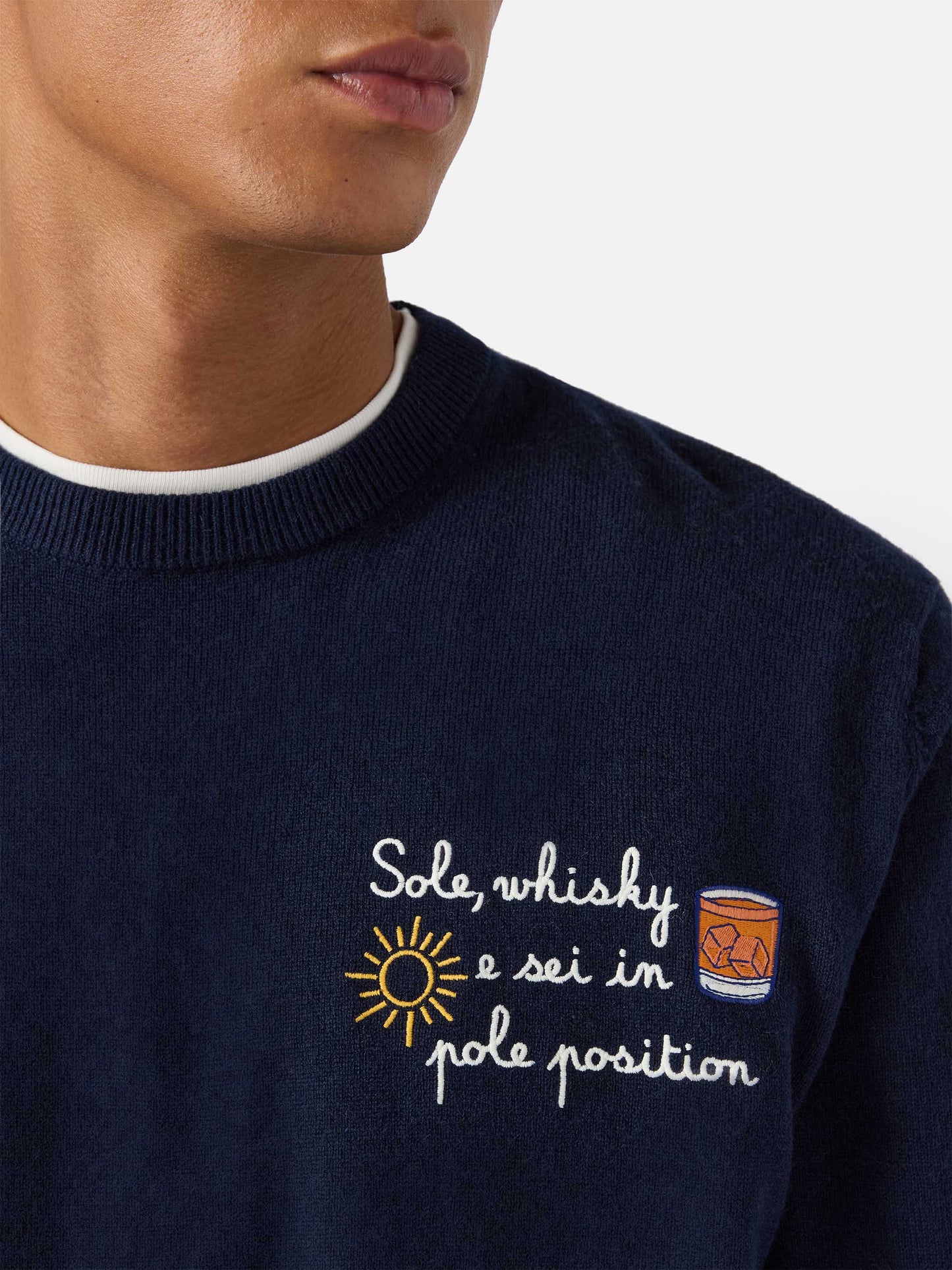 Crewneck Heron Light with Sole, whisky e sei in pole position! embroidery | VACANZE DI NATALE SPECIAL EDITION
