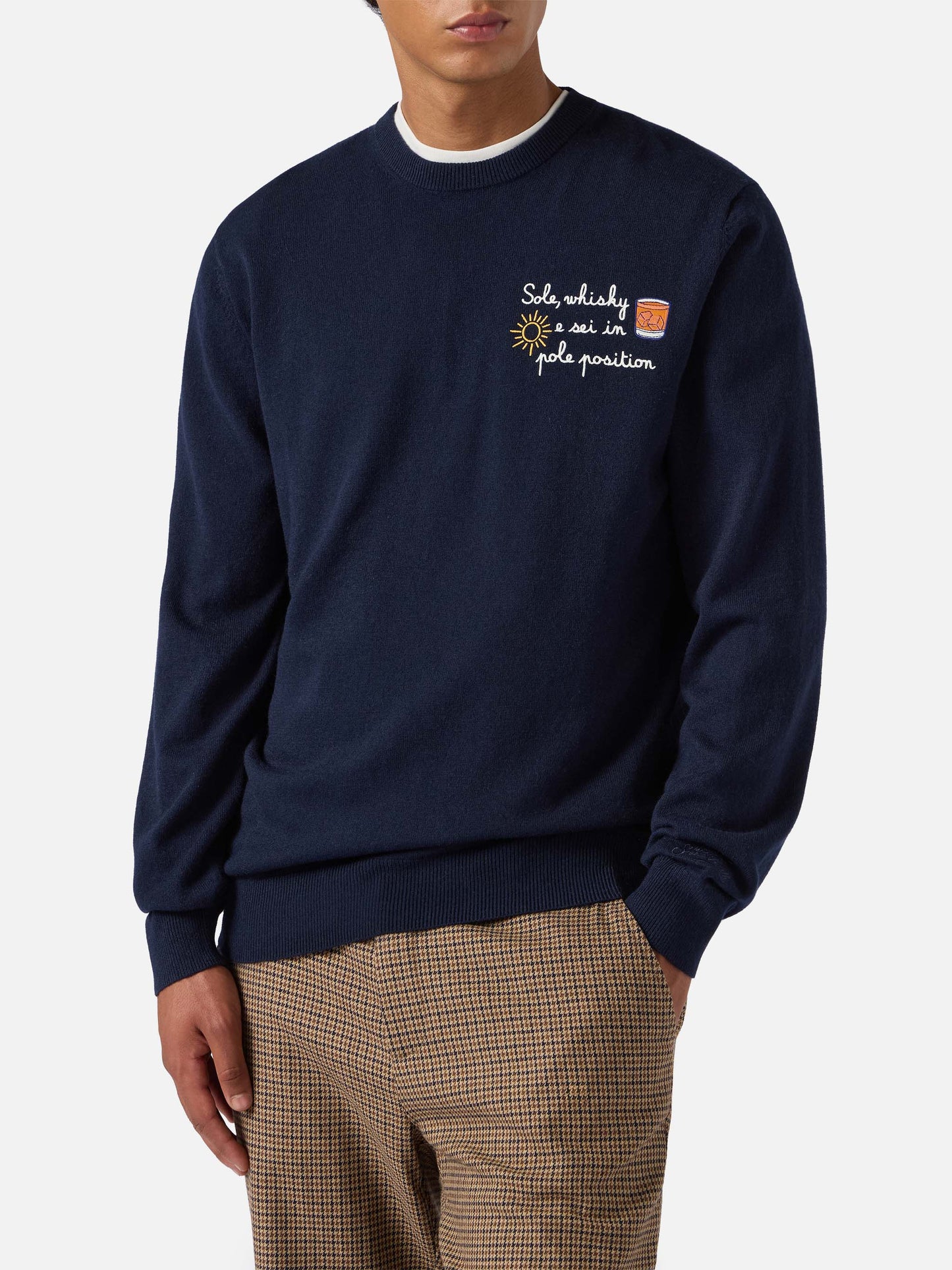 Crewneck Heron Light with Sole, whisky e sei in pole position! embroidery | VACANZE DI NATALE SPECIAL EDITION
