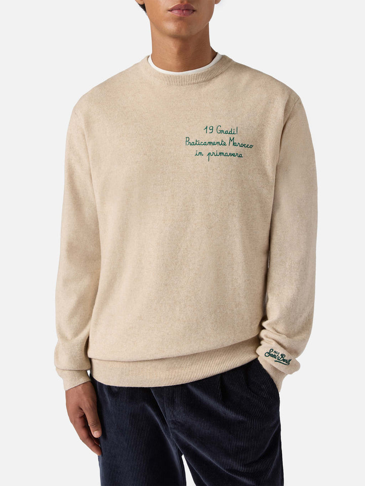 Rundhalspullover Heron Light mit 19 Gradi. Praticamente Marocco in primavera! Stickerei | YUPPIES SPECIAL EDITION