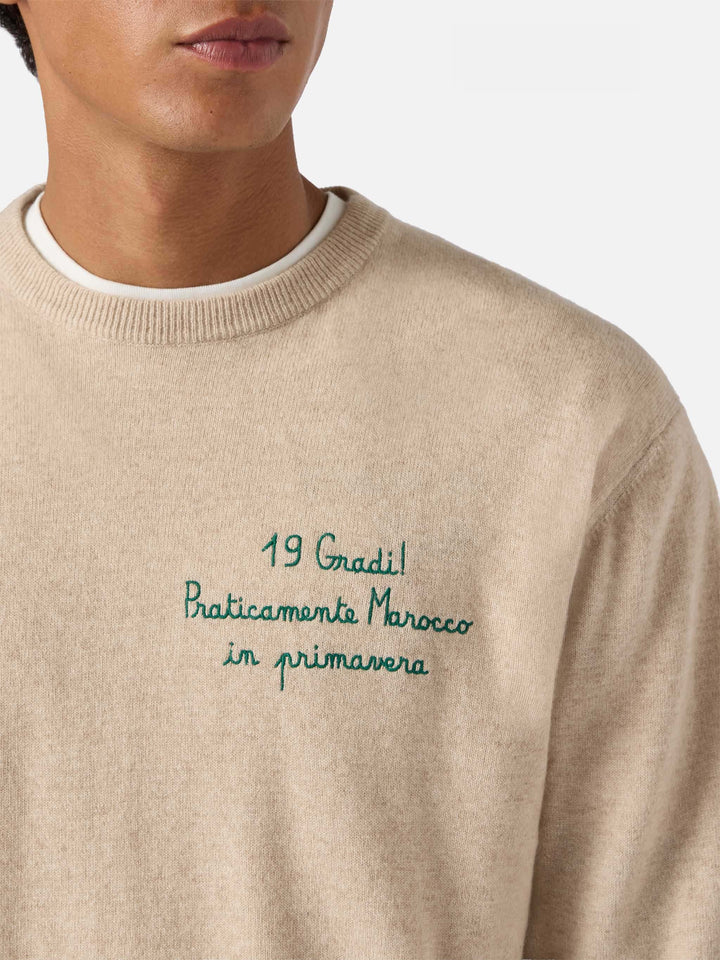 Rundhalspullover Heron Light mit 19 Gradi. Praticamente Marocco in primavera! Stickerei | YUPPIES SPECIAL EDITION