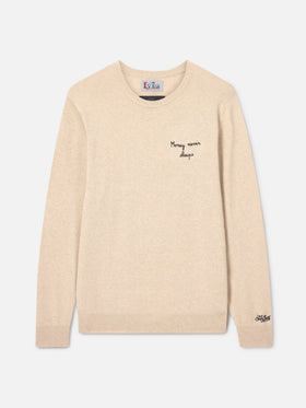 Jersey de punto con cuello redondo Heron Light en beige con bordado Wall Street Money Sleep 