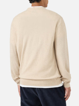 Maglione Heron Light girocollo beige con ricamo Wall Street Money Sleep
