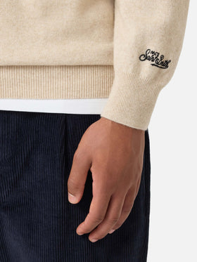 Maglione Heron Light girocollo beige con ricamo Wall Street Money Sleep