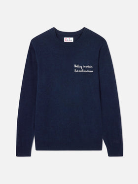 Heron Light crewneck knitwear in navy blue with embroidery