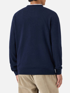 Maglione Heron Light girocollo blu navy con ricamo