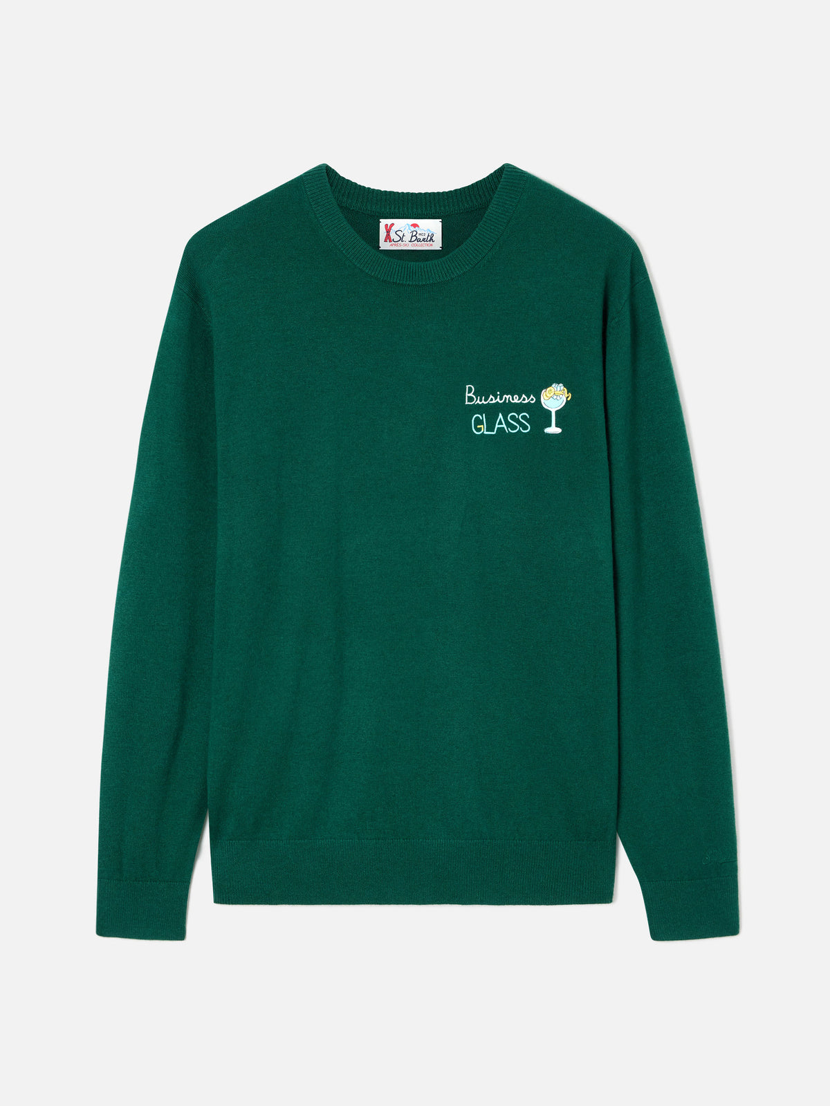 Maglia girocollo Heron Light verde in misto lana e cashmere con ricamo Business Glass