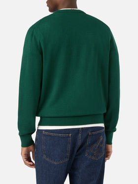 Maglia girocollo Heron Light verde in misto lana e cashmere con ricamo Business Glass