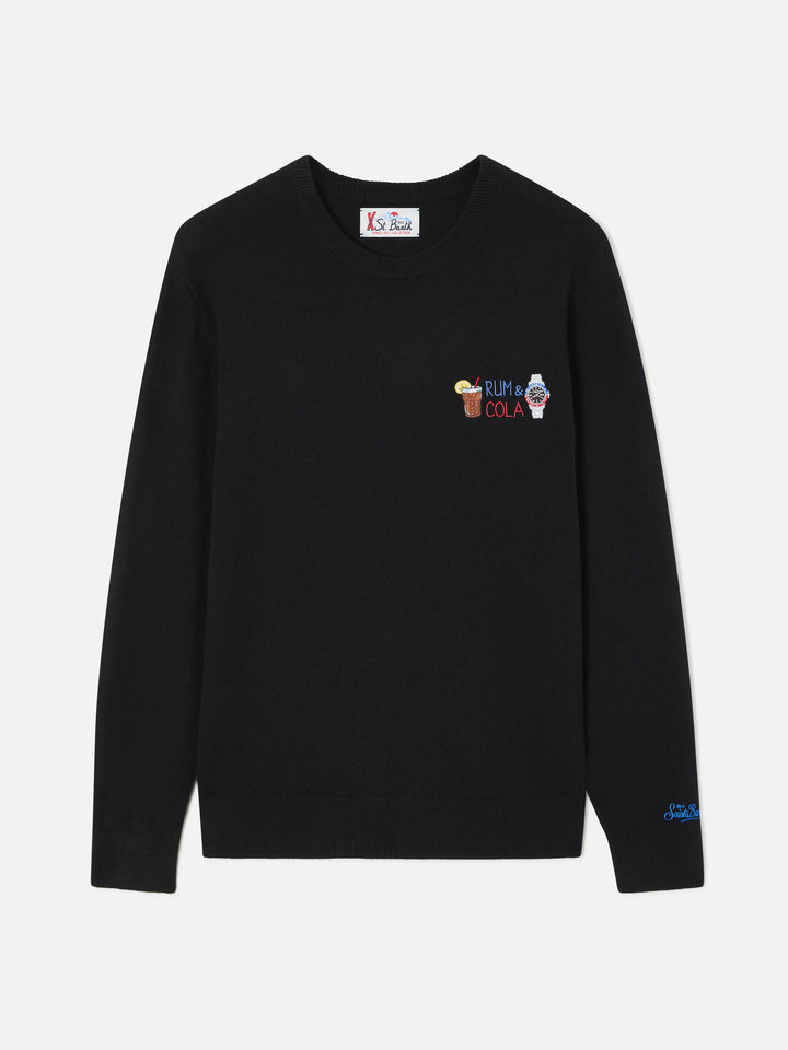 Black Heron Light wool and cashmere blend crewneck with Rum & Cola embroidery