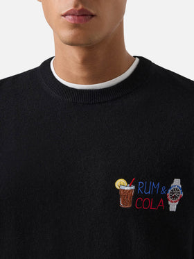 Girocollo in misto lana e cashmere Heron Light nero con ricamo Rum & Cola