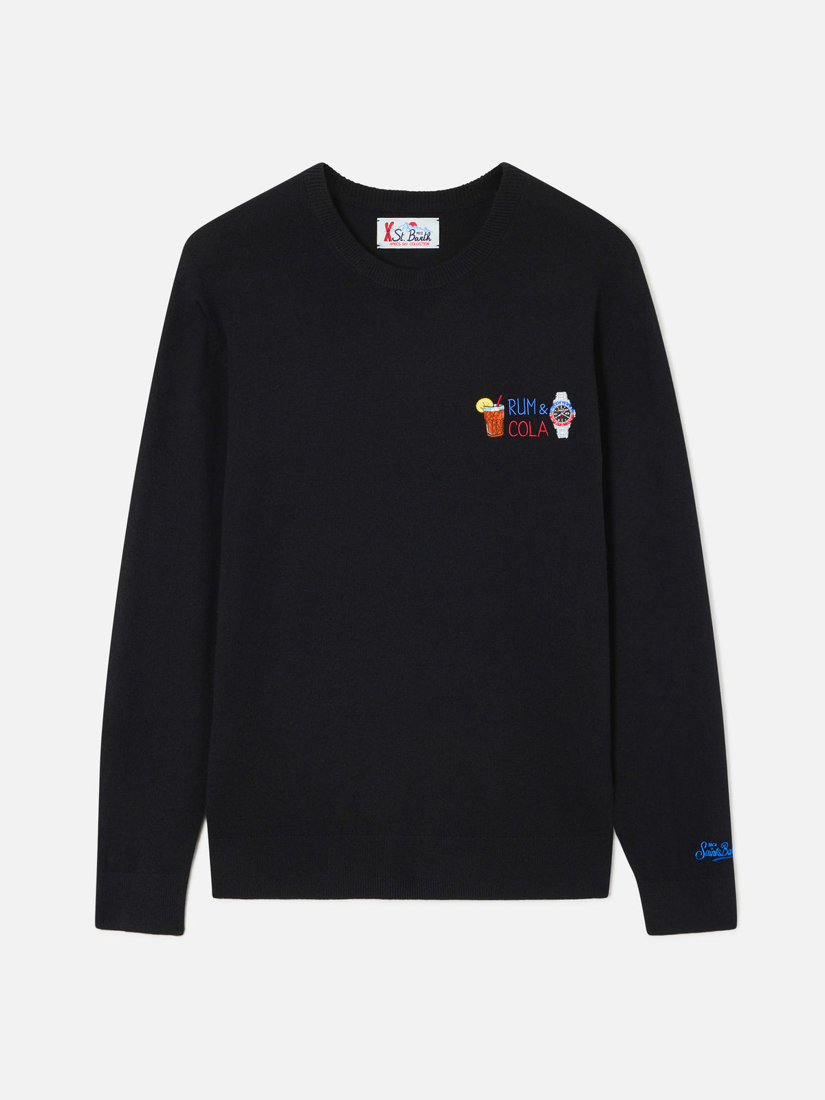 Girocollo in misto lana e cashmere Heron Light nero con ricamo Rum & Cola