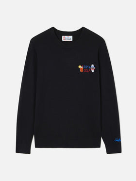 Girocollo in misto lana e cashmere Heron Light nero con ricamo Rum & Cola