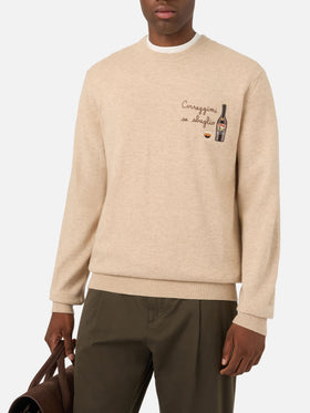 Maglia girocollo Heron Light beige in misto lana e cashmere con ricamo Baileys | Special edition